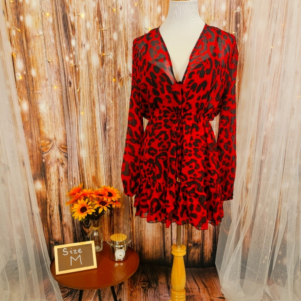 GORGEOUS sheer red leopard/cheetah print dress